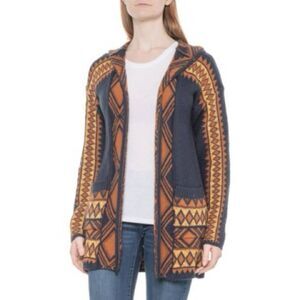 Lucky Brand Women’s Size Medium Blue Brown Tribal Aztec Cardigan Sweater